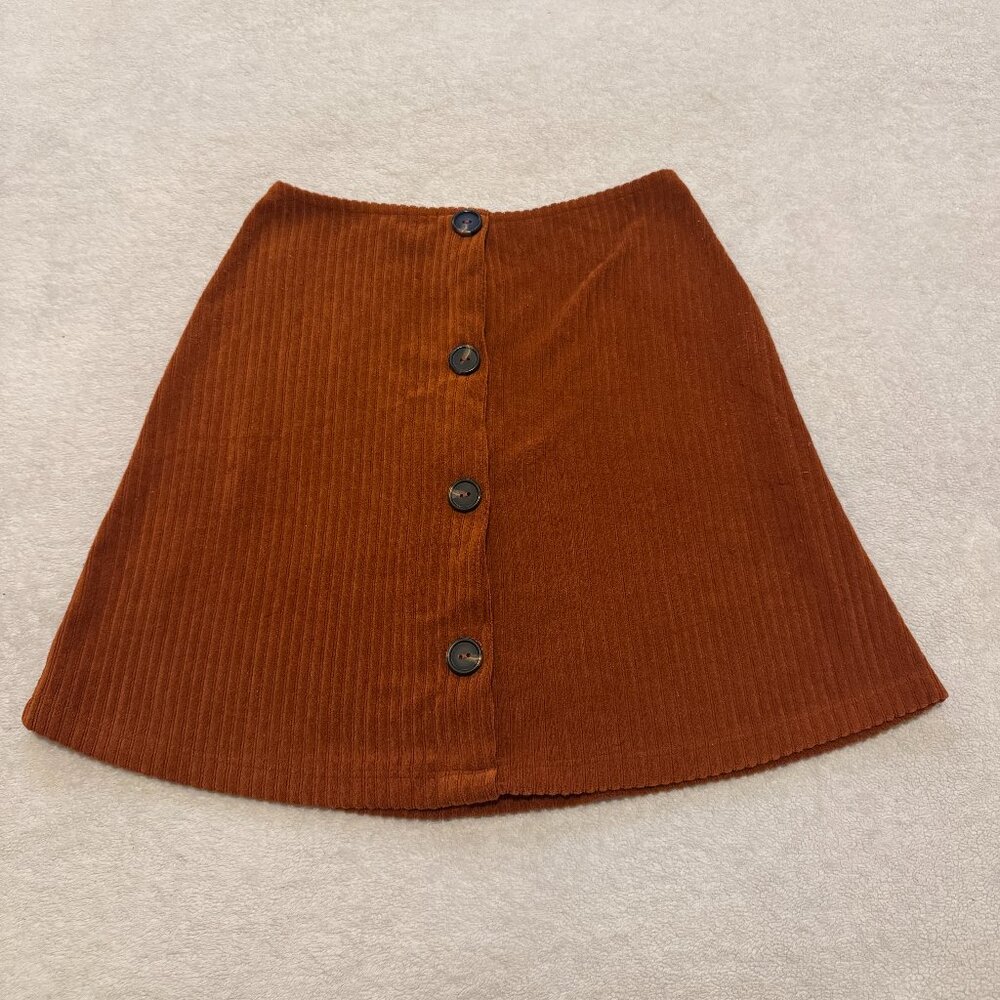 Corduroy Wrap Button-Down Mini Skirt – Burnt Orange